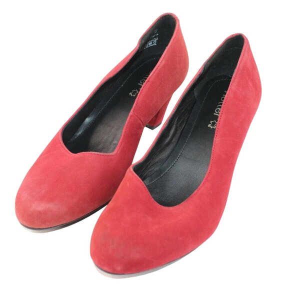 Hotter Womens Sz 8.5M Joanna Red Suede Round Toe Slip On Block High Heels Pump - Picture 4 of 12